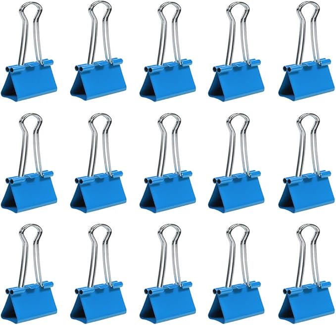 JAM PAPER Colorful Binder Clips - Medium - 1 1/4 Inch (32 mm) - Blue Binderclips - 15/Pack