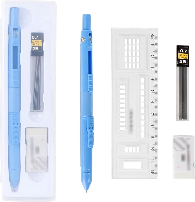 LABANCA 8 Pcs Compass Set with Protractor Rulers Pencil for Math Geometry (Compass Pen-Blue)