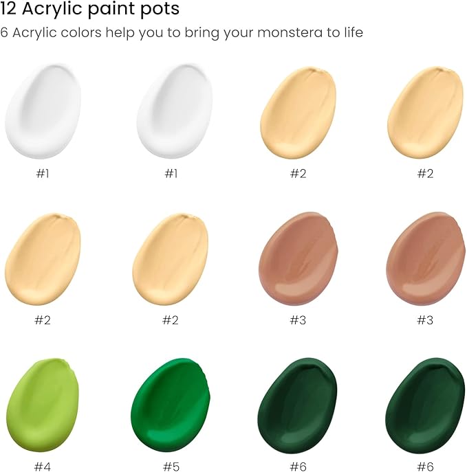 ARTEZA Paint by Numbers Kit, 12x16 Inches, 21 Pieces, Monstera Canvas Painting Kit, Canvas Panel, 12 Acrylic Paint Pots, 5 Paintbrushes, Art Supplies for a Meditative and Calming