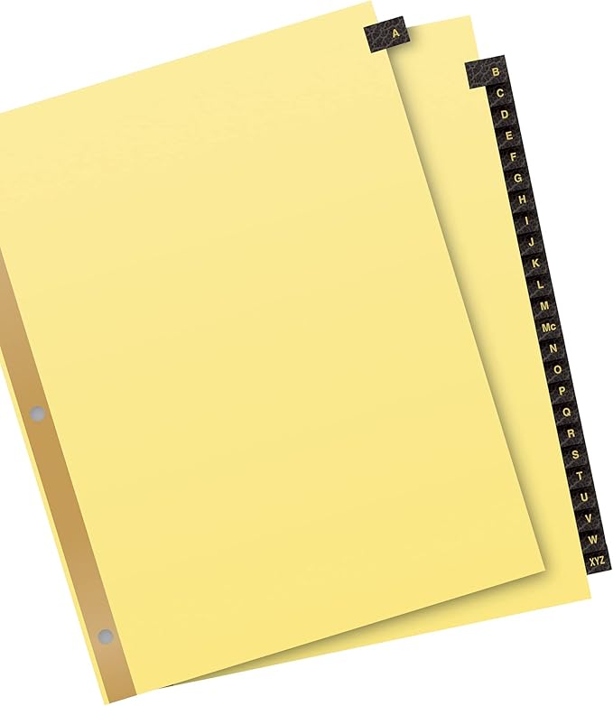 Avery A-Z Dividers for 3 Ring Binders, 25 Tabs per Set, Pre-Printed Black Leather Tabs, Great for Organizing Records, Reports, Finances, and Other Important Documents (3 Sets of 21350)