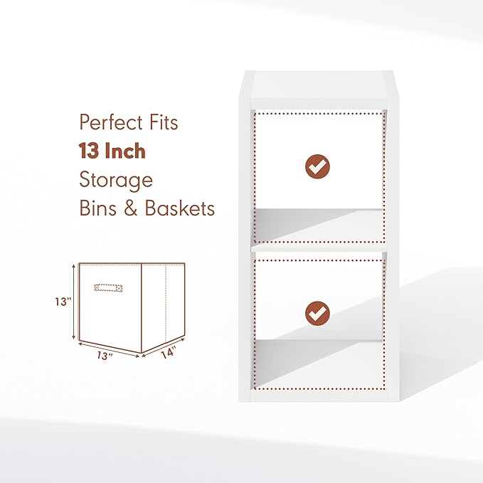 Furinno Cubicle Record Player Stand with Vinyl Storage, 2-Cube 1.2 Extra Thick Vinyl Record Storage, Open Back Media Shelf for CD DVD Blueray Game Disc, for Living Room, Home Office, White