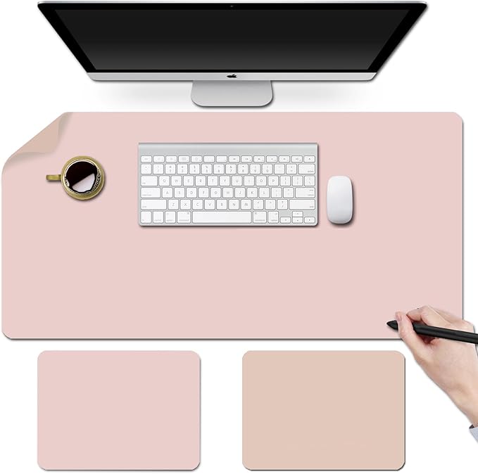 Erasable writable(Frontside) Table mat,Dual Sided Desk Mat, Large Mouse Pad, Notepad, Writing White Board (Includes 7.9"x9.4" Portable Mousepad) (Pink/Light Pink, L:35" x 17"（90 * 43cm）)