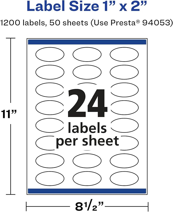 Avery Glossy White Oval Labels, Sure Feed Technology, 1" x 2", 1,200 Glossy White Labels, Print-to-The-Edge, Permanent Adhesive, Laser/Inkjet Printable