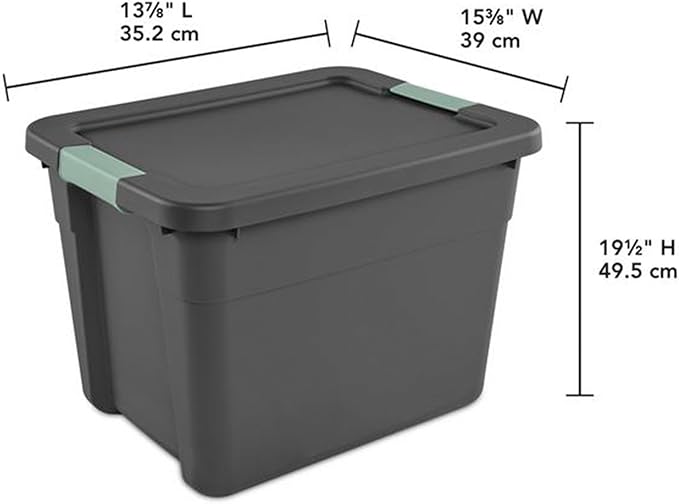Sterilite 12 Pack Latch Tote, Stackable Plastic Storage Container, 12 Gallon, Gray/Green