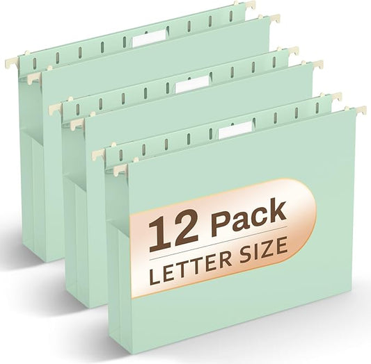 Hanging File Folders Letter Size, Green Hanging File Folders for Filing Cabinet, Expandable 2 Inch Hanging Files with Tabs Stay Organized Bulky Files, Medical Charts & Paper, 9.25 x 11.8 in