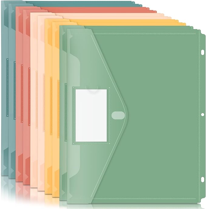 Forvencer Binder Pocket, 10 Pack Super Heavyweight Plastic Folders with Tight Closure, Binder Folders Side Loading, 3 Ring Binder Pocket, Binder Dividers with Pockets, Letter Size, Retro Series