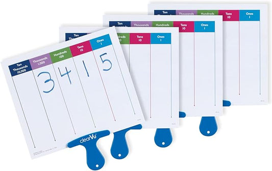 hand2mind Place Value Answer Board, Dry Erase Board Sets, Dry Erase Paddles, Math Classroom Supplies, Base 10 Math Manipulatives for Elementary School, 1st Grade Math Materials (Pack of 4)