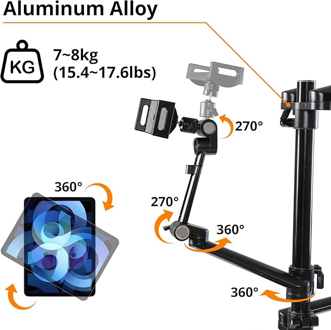 GVM 5-in-1 Movable Live Streaming Floor Stand Kit with Wheels, Overhead Camera Mount with 10" LED Key Light/Mic Boom Arm/Tablet Laptop Phone Stand/Tray for Live Broadcast Podcast Video Recording Game
