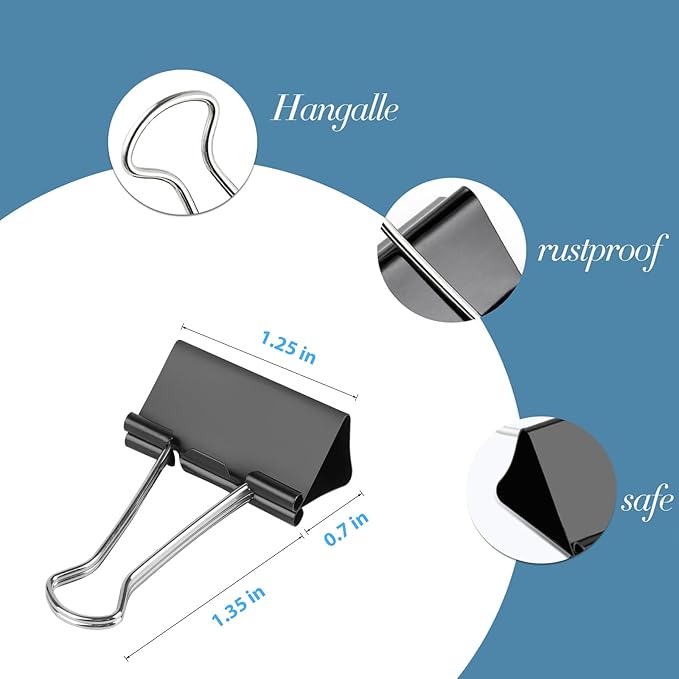 Ufmarine Medium Binder Clips 1.25 inch Length, (72 Pcs) Medium Paper Clips for Office Supplies