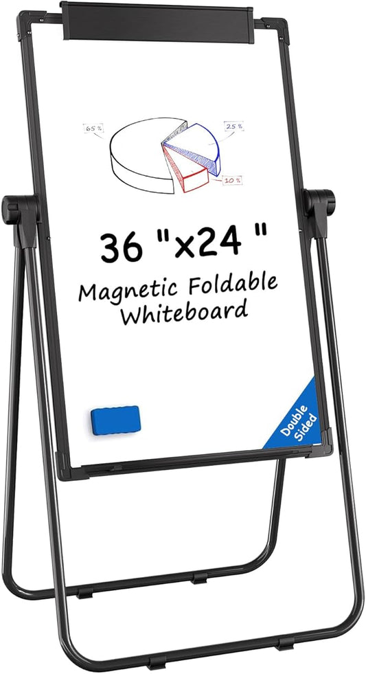 MaxGear Large Easel Whiteboard with Stand, 36" x 24" Double-Sided Dry Erase Board Flip Chart, Height Adjustable,Foldable, Portable for Home Office Classroom Teaching