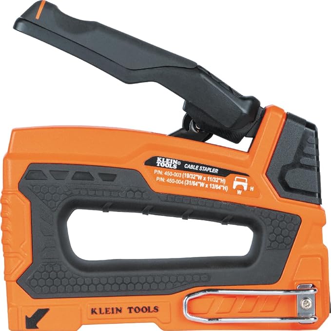 Klein Tools 45001 Heavy Duty Staple Gun, Loose Cable Stapler for Voice and Data Cable, Fits 13/64-Inch to 19/32-Inch Insulated Staples