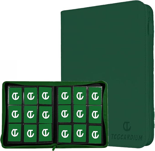 360 Card Binder - Premium Zippered 9-Pocket Trading Card Binder Side-Loading Pages for Ultimate Protection | Holds TCG, MTG, Sports Cards (Green)