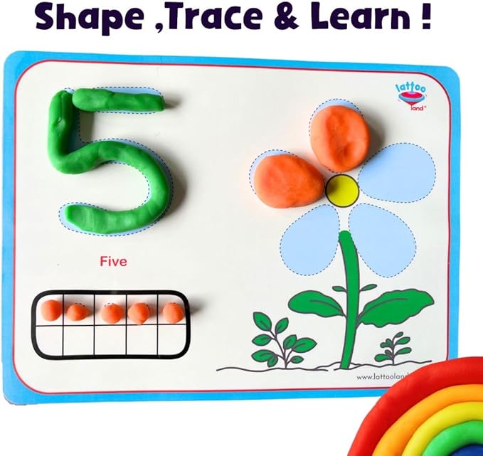 Alphabet & Number Playdough Mat for Letter Tracing | 36 Activity Card for Clay, Playdoh, Marker | Learn ABCs, Number & Shape | Educational Montessori Flashcard for Preschool Kid | 2, 3, 4, 5 Year Old