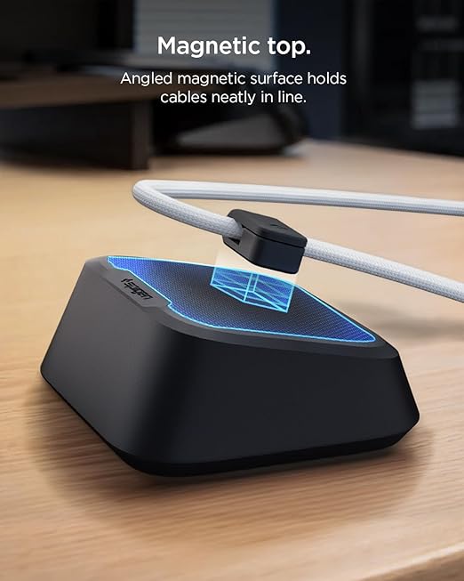 Spigen Magnetic Cable Holder Universal Cable Organizer with Magnetic-Clips Works with All Chargers, Cords Including USB-C, Lightning, HDMI, Apple Watch Chargers and More, LD103 - Black