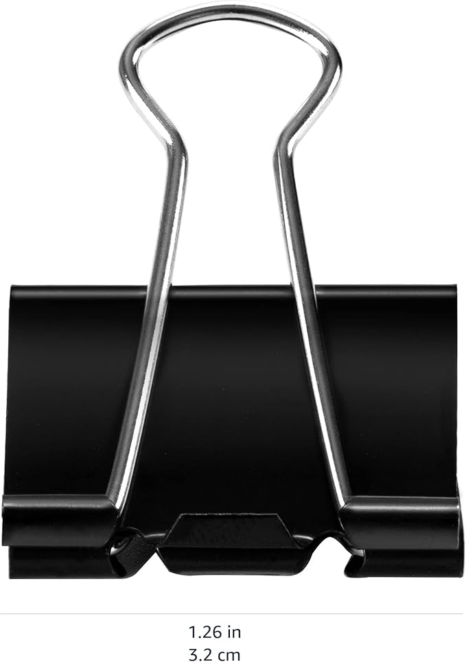Amazon Basics Sturdy Binder Clips, Office Supplies, Medium 1.25 inches, Document Organizing, Sturdy Steel, Black, 24 Count (2 Pack of 12)