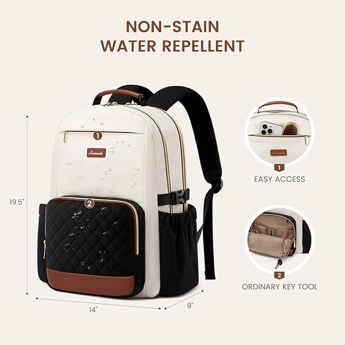 LOVEVOOK Laptop Backpack for Women with Pouch Pocket for Large Capacity Cup,18 Inch Teacher Nurse College Work Travel Backpack Purse,Waterproof Laptop Computer Bags,Grey-Black-Brown+Diamond-shaped