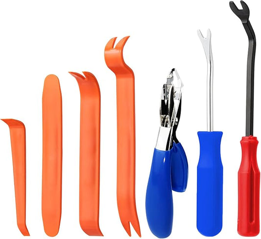 7 Pieces Staple Remover Tools Set for Upholstery, Construction and Auto Car, Professional Tack and Nail Puller Kit for Efficiently and Easily Remove All Kinds of Staples,Tacks and Nails (Blue)