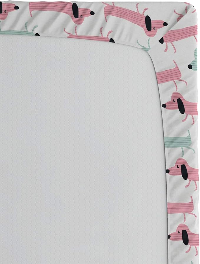 Ambesonne Dachshund 2 Pack Fitted Sheet, Funny Sausage Dogs, Bed Cover All-Round Elastic Deep Pockets 2 Pieces, Package Contains 2 Full Size Fitted Sheets, Seafoam Pink