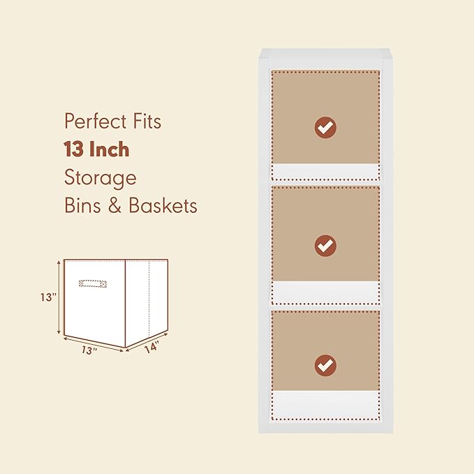 Furinno Cubicle Record Player Stand with Vinyl Storage, 3-Cube 1.2 Extra Thick Vinyl Record Storage, Open Back Media Shelf for CD DVD Blueray Game Disc, for Living Room, Home Office, White