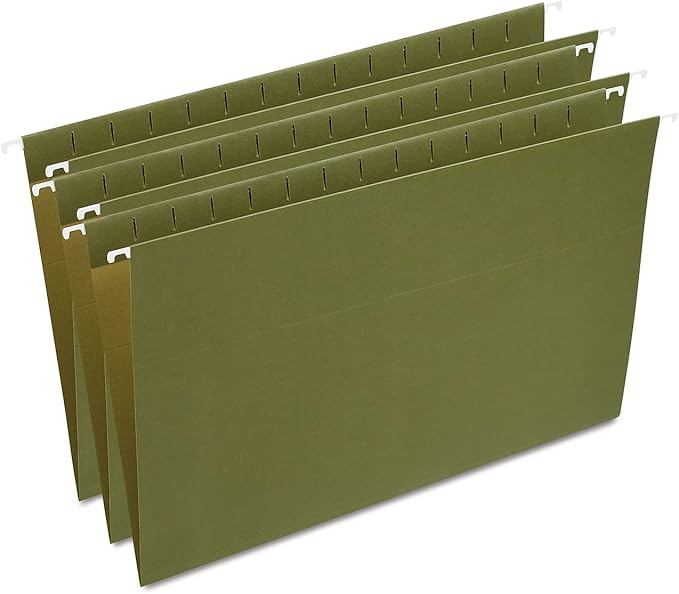 Staples Hanging File Folders, Legal Size, Straight‑Cut Tabs, Standard Green, Durable Filing Solution – 25/Box