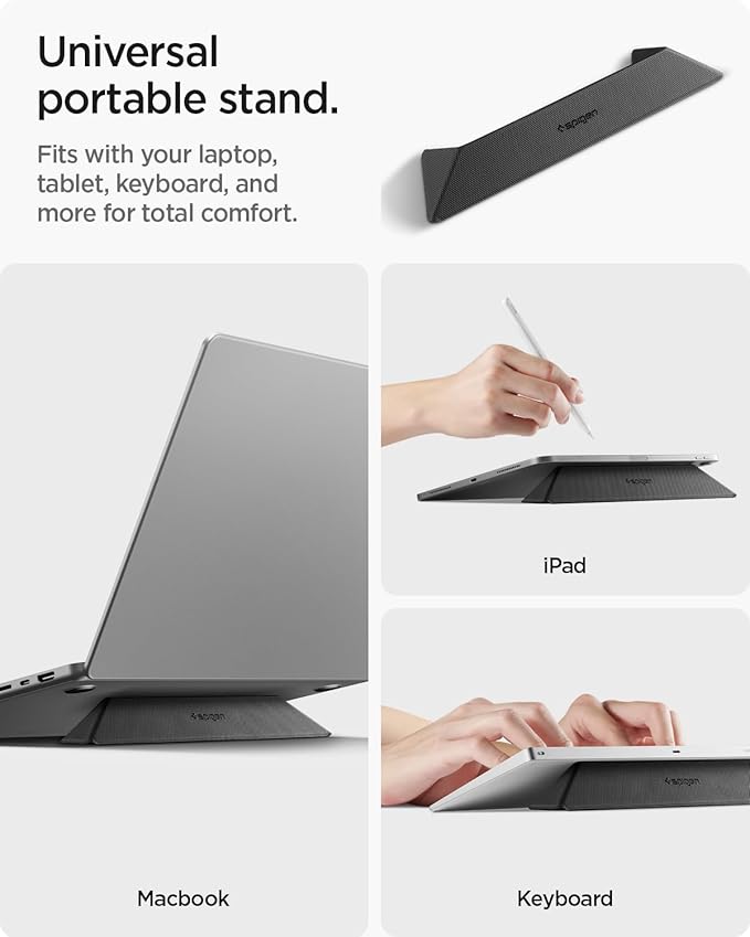 Spigen Slim Fold Portable Laptop Stand Keyboard Riser Foldable Ergonomic Angle Lift Anti-Slip Compatible with MacBook Pro, MacBook Air 11"-16" and iPad/Air/Pro and More - Black (LD201-S4)
