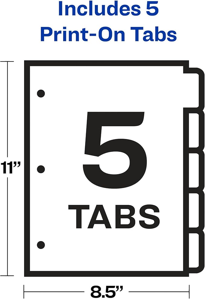 Avery Customizable Print-On Dividers for 3 Ring Binders, 5-Tab Set (11511)