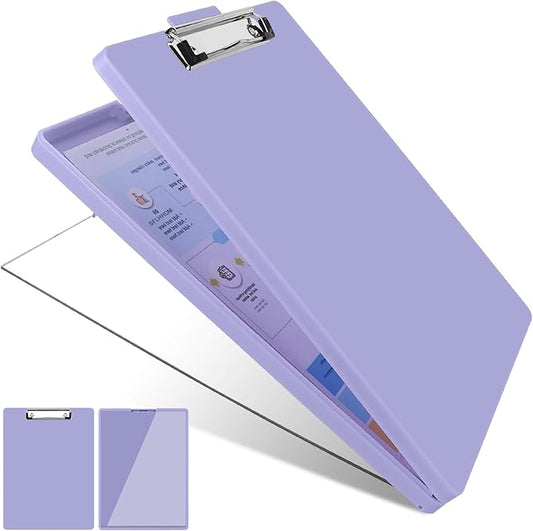 SFLHHDM Clipboard with Storage,Heavy Duty Clip Boards 8.5x11 with 2 Storage Case,Clear Visible Panel Storage Clipboards,Side Opening Nursing Clipboard Folder for Office Supplies-Lavender Purple