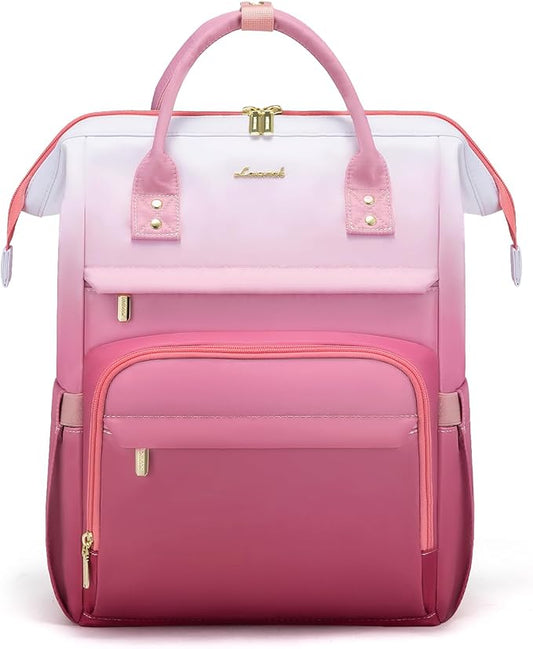 LOVEVOOK Gradient Laptop Backpack for Women,15.6 Inch Work Computer Bakcpack Purse Laptop Bag With Anti-Theft Pocket,Waterproof Carry on Teacher College Backpack for Travel,Pink-White