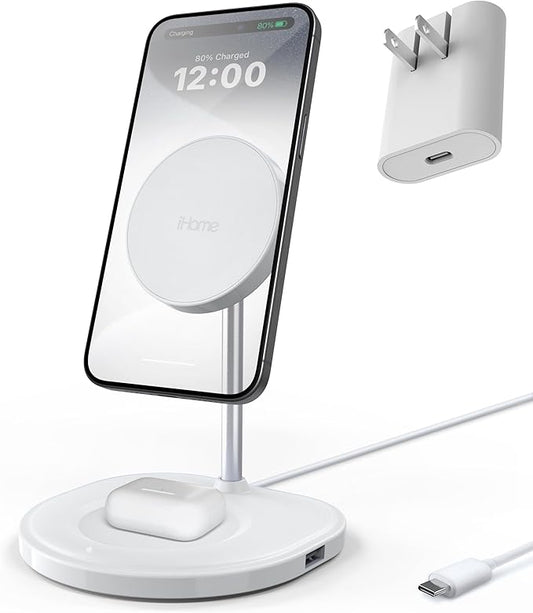 iHome Magnetic Charging Stand, 15W Wireless Charger for iPhone, Apple Watch & AirPods (3-in-1)