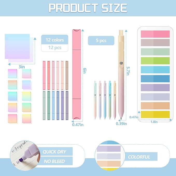 Jutom 38 Pcs Bible Journaling Study Kit for Women, Book Annotation Supplies with Highlighters Pens, Tabs, Sticky Notes, Markers for Christian Office Bible Study Supplies(Gradient Color,Square)