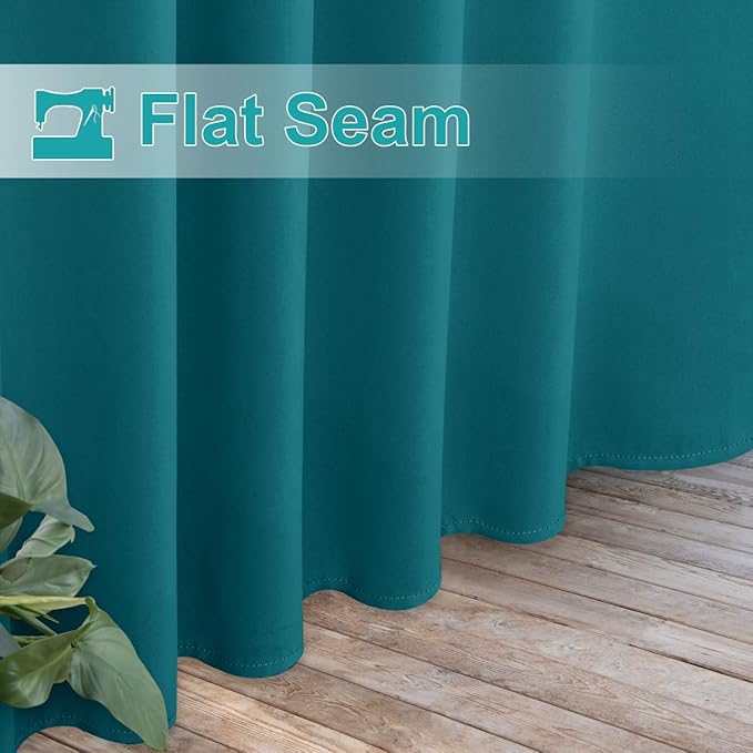 NICETOWN 2 Panels Peacock Teal Patio Curtainss Outdoor Waterproof with Self-Adhesive Tab Top, Thermal Insulated Heat & Cold Blocking Outdoor Curtainss for Easy Hanging & Sliding, W52 x L108