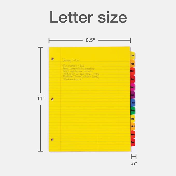 Oxford Plastic Monthly Dividers for 3 Ring Binders, 12 Multicolor Preprinted Tabs, Jan-Dec, Letter Size, 2 Pack (89608)