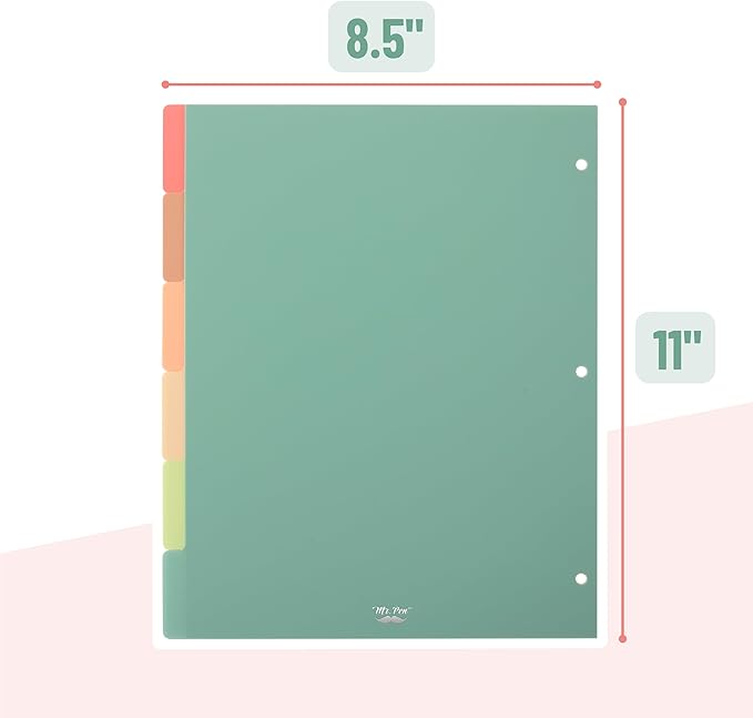 Mr. Pen- Binder Dividers with Tabs, Pack of 2 Sets (12 Dividers Total), Plastic, 3 Ring