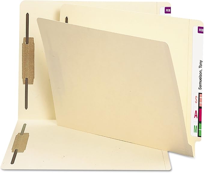 Smead Shelf-Master End Tab Fastener File Folders, Two Fasteners, 250 Count, Manila, Reinforced Straight-Cut Tabs, Letter Size