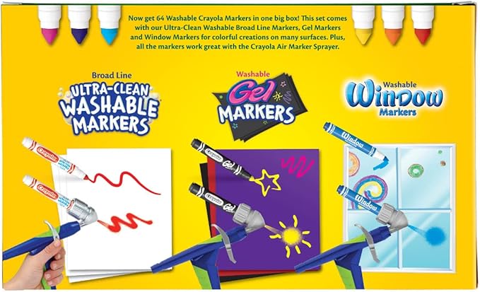 Crayola Washable Broad Line Marker Variety Set (64ct), Christmas Gifts for Grandkids, Toddlers & Kids, Ultra-Clean, Window, & Gel FX Markers for Kids, 3+