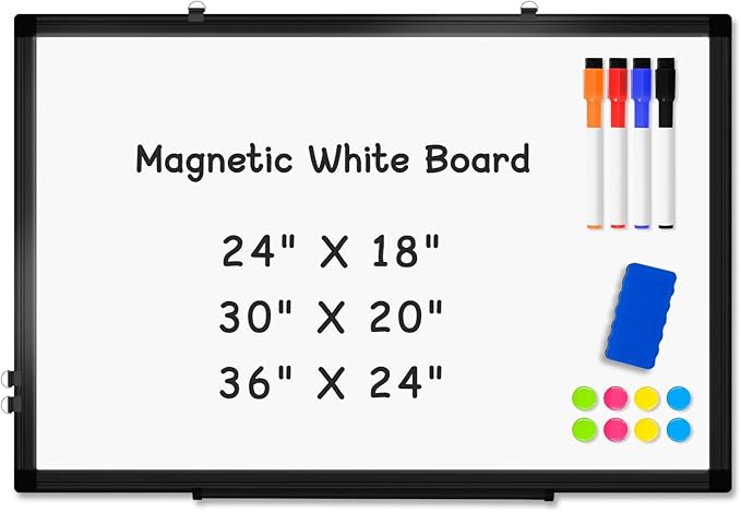 Double-Sided Magnetic Whiteboard, 30" x 20" Dry Erase Board Black Aluminum Frame for Wall, White Board Dry Erase Marker Board for Kitchen, Memo, School, Home, Office