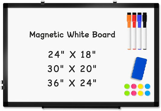 Double-Sided Magnetic Whiteboard, 36" x 24" Dry Erase Board Black Aluminum Frame for Wall, White Board Dry Erase Marker Board for Kitchen, Memo, School, Home, Office