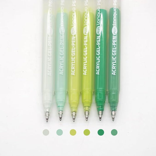 Acrylic Gel Pens for Coloring Books, Quick Dry 6 Pcs 1.0mm Fine Point Gel Marker Pen for Drawing, Journaling Art, Green-2