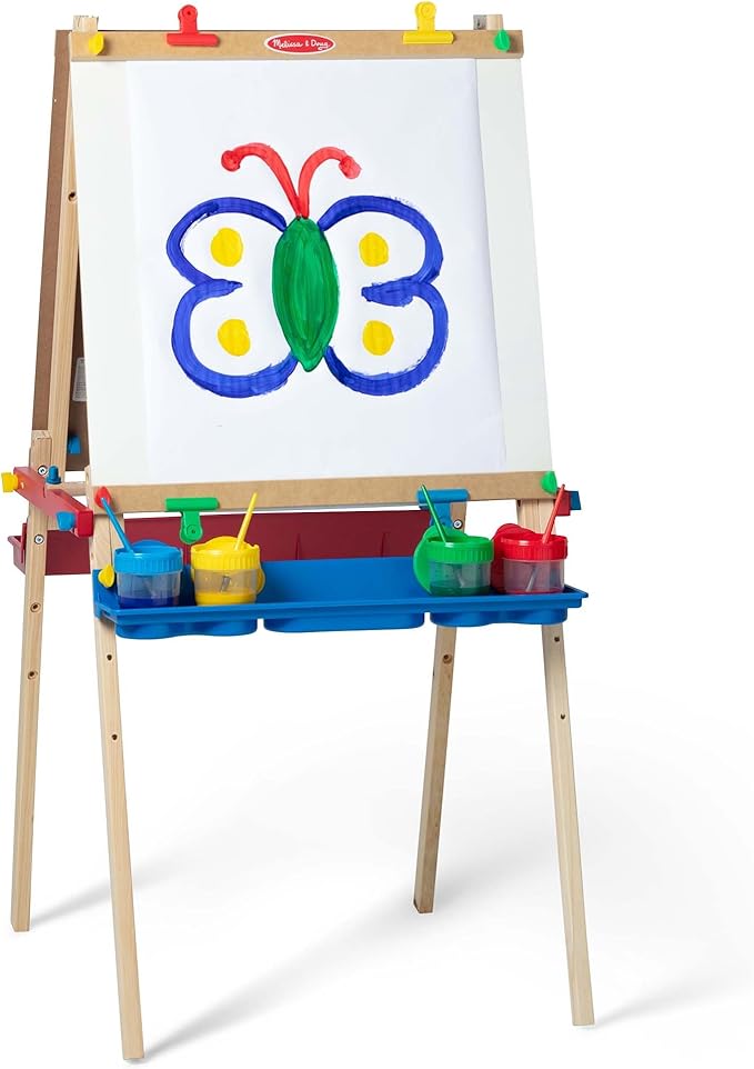 Melissa & Doug Deluxe Wooden Art Easel for Kids with Dry-Erase Board, Chalkboard & Drawing Paper Roller, Folding Double-Sided Toddler Easel, Preschool Learning Toys for Girls & Boys Ages 3+