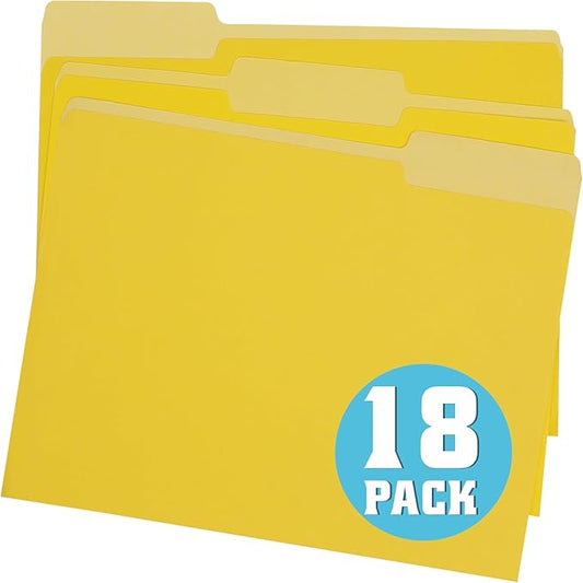 File Folders Letter Size 18 Pack Yellow Folders 8.5 x 11 1/3-Cut Tabs,Colored File Folders Office Home School for Documents Files Paper