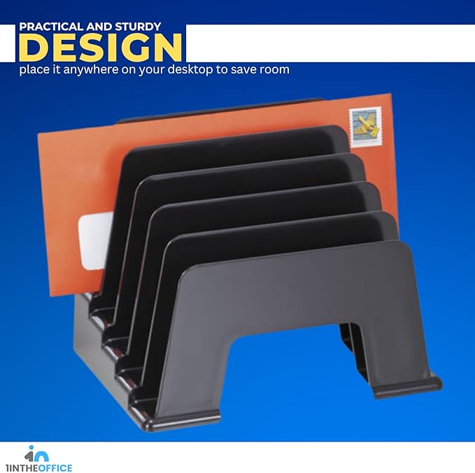 1InTheOffice Incline Desktop File Sorter, 6 Compartments Step Sorter, Black