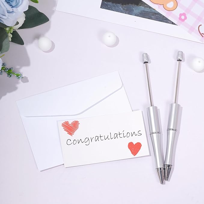 jiebor 30Pcs Silver Beadable Pens Plastic Bead Ballpoint DIY Cute Cool Pens Black Ink for Women Men Bridal Graduation Gift Office Supplies