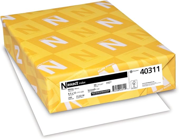 Neenah Paper 40311 Exact Index Card Stock, 90lb, 94 Bright, 8 1/2 x 11, White, 250 Sheets, (Pack of 1)