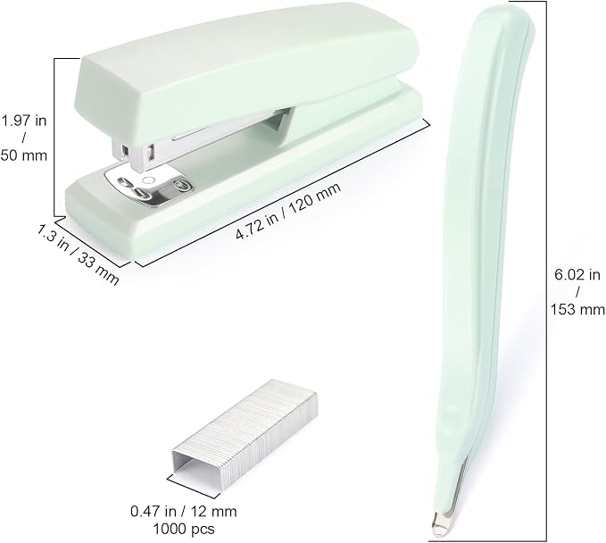 ZZTX Stapler Set with Staple Remover and Staples, Durable Desktop Stationery for Home, Office and Study, Green
