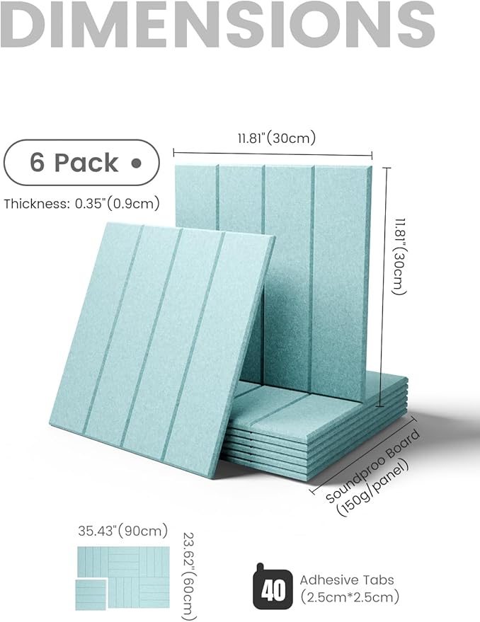 Large Felt Bulletin Board 36"x24" Cork Board Alternative - 6 Pack with 40 Safe Removable Adhesive Tabs, Cork Boards for Walls for Home Office Classroom Pin Board-Teal Blue