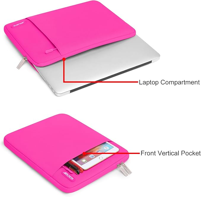 MOSISO Laptop Case 16 inch, 15-15.6 inch Laptop Sleeve Compatible with MacBook Pro 16 M4 M3 M2 M1, HP Acer Dell Lenovo ASUS Notebook, Polyester Vertical Computer Sleeve Bag with Pocket, Bright Rose