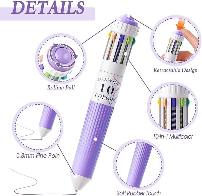 3 Pcs Multicolor Pen in one, 10-in-1 Retractable Colored Ballpoint Pens for Office, Back to School Supplies, 30 Colors