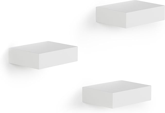 Umbra Showcase Floating Shelves (Set of 3), Gallery Style Display for Small Objects and More, White