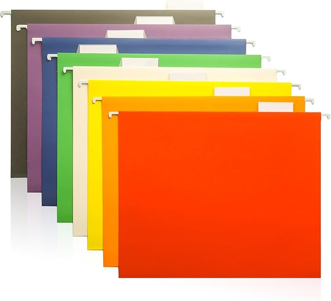 Colored Hanging File Folders – 8 Pack Assorted Colors, Letter Size File Organization Folders for Home, Office, School & Filing Cabinets.