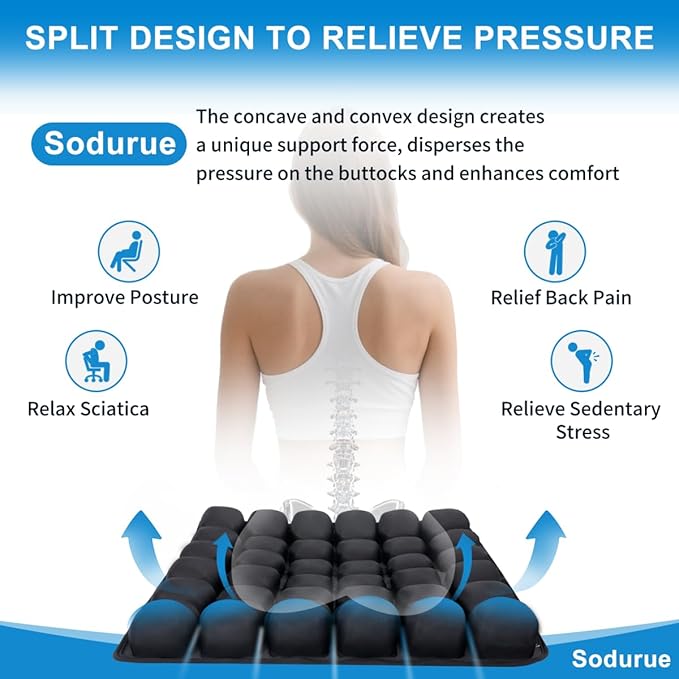 Sodurue Travel Cushion Airplane Seat,Airplane Seat Cushion for Long Flights,Press Type Air Inflatable Wheelchair Seat Cushion for Car,Office,Stadium,Ergonomic Comfort Support,Heavy Duty (36 Air Bag)